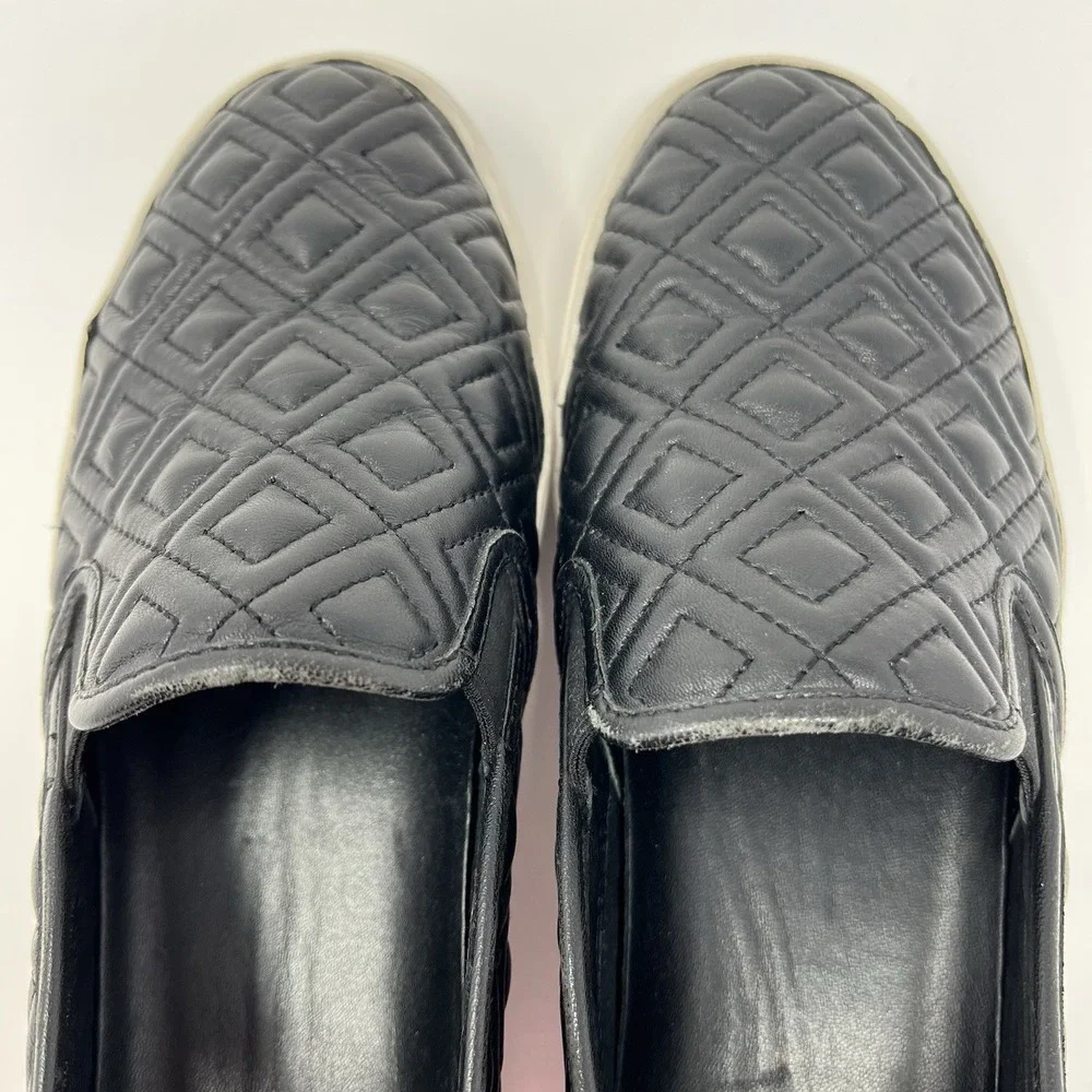 Tory Burch Jesse Quilted Napa Leather Sneaker Black Gold Logo Size‎ 6.5